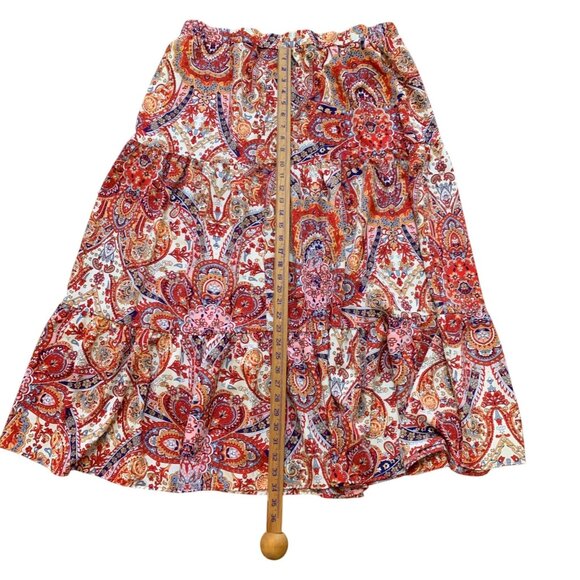 Boho Paisley Print Elastic Waist Tiered Skirt Multi-Color Lightweight Flowing - Picture 6 of 6